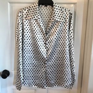 Kasper White with Black Polkadot Long sleeve Blouse